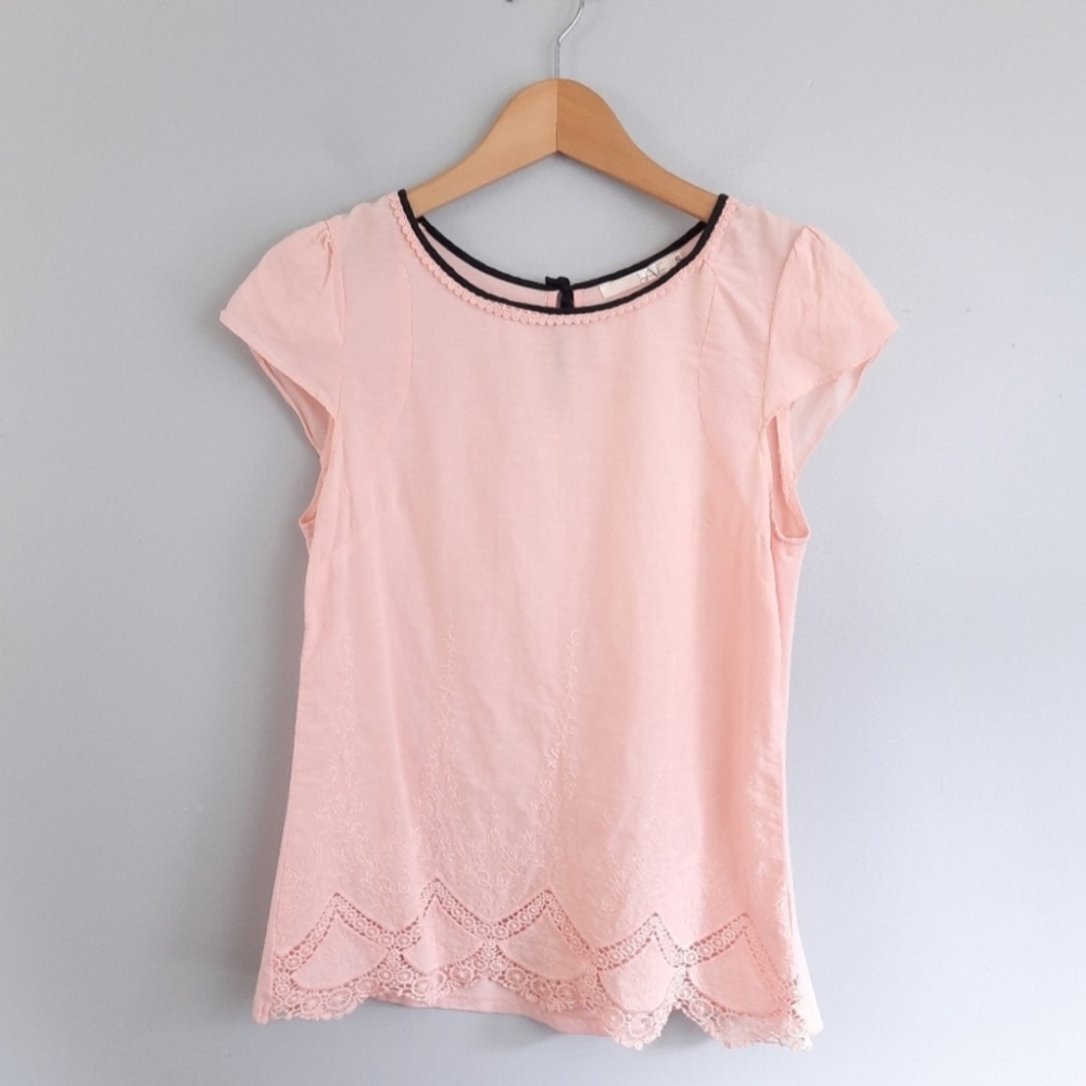 Have Pink & Black Keyhole Embroidered Top